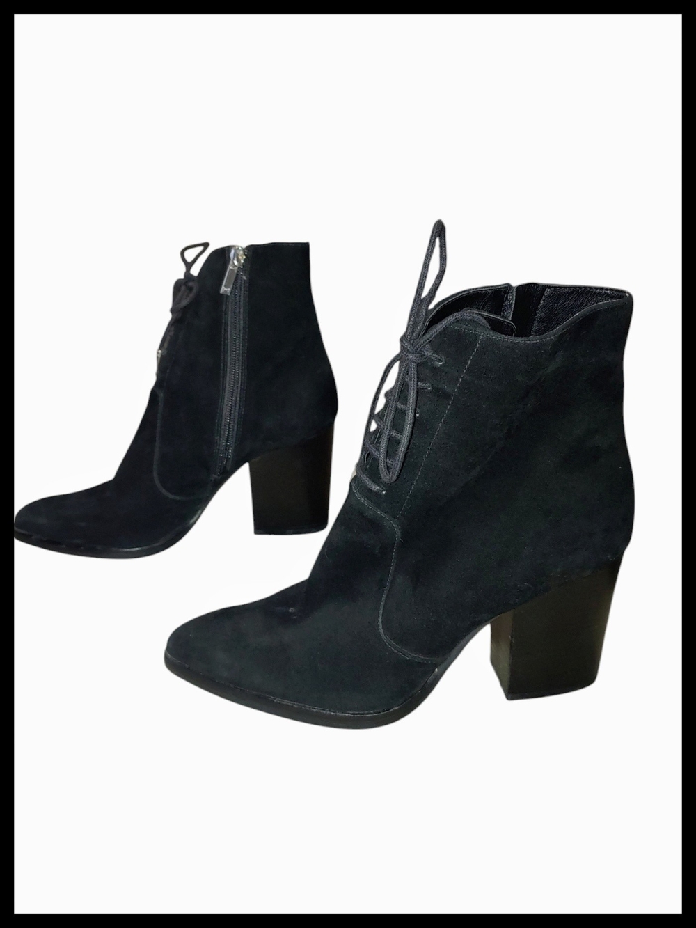 Black Suede Lace-Up Ankle Boots - Marc Fisher - Picture 1 of 9